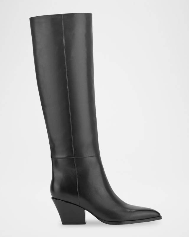 Tarrie Stacked Heel Leather Knee-High Boots